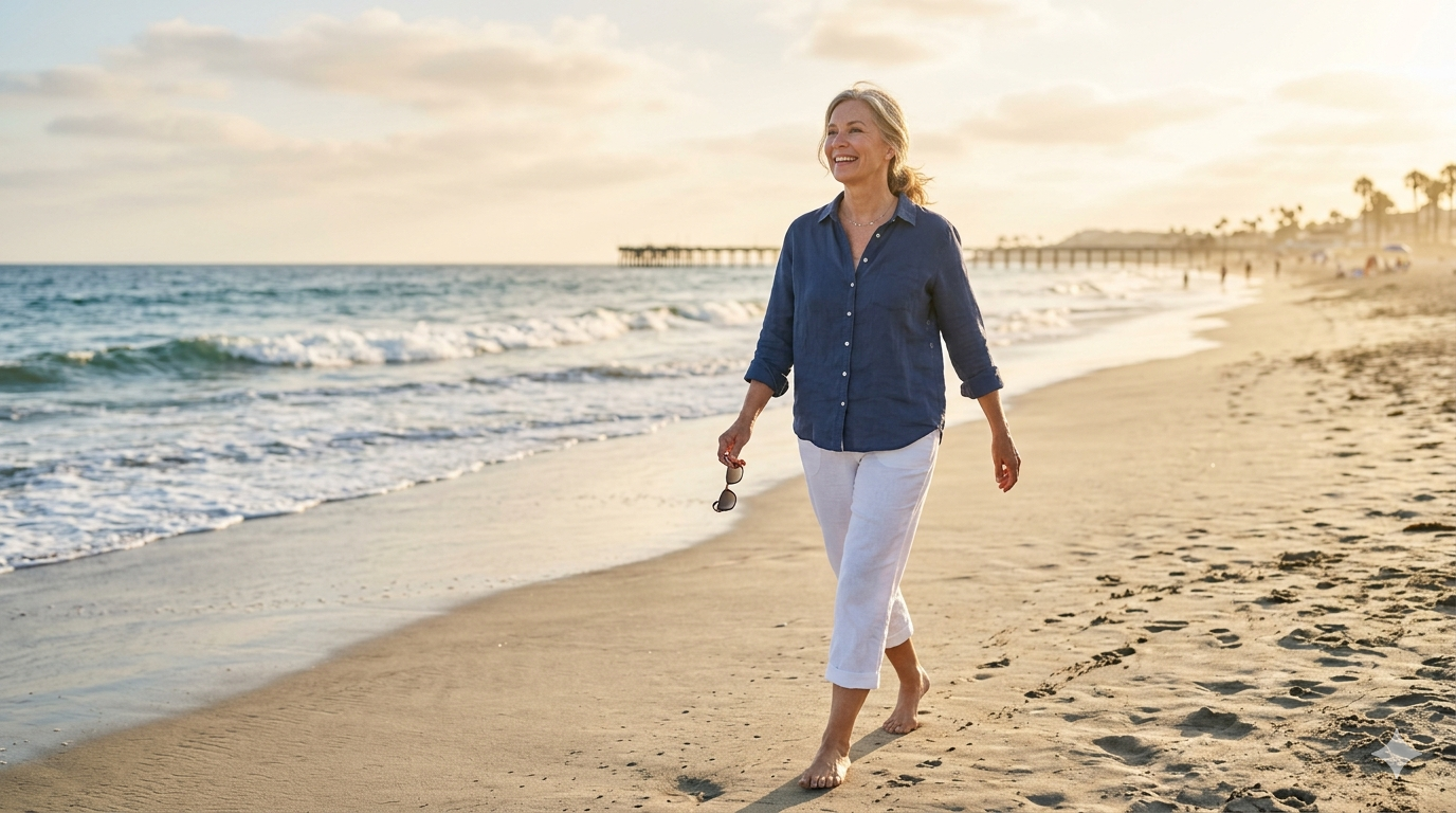 THE-Beach-Cut-Hip-woman-walking-beach Man holding his knee in pain